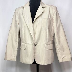 Willi Smith Tan Summer Blazer with Intertwined Gold Thread Stripes Size 12. #289